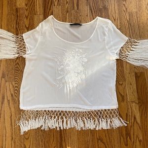 Zara Resort Embroidered Fringe Blouse
